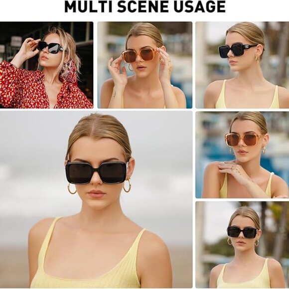 Oversized Square Polarized Sunglasses for Women Retro Luxury Shades - Picture 5 of 6